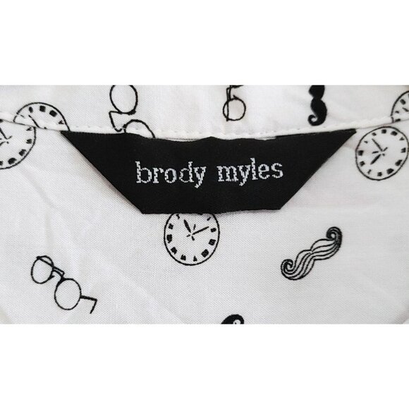 Brody Myles All Over Print 1/2 Button Up Top Size Small White 3/4 Sleeve Rayon - Picture 2 of 5